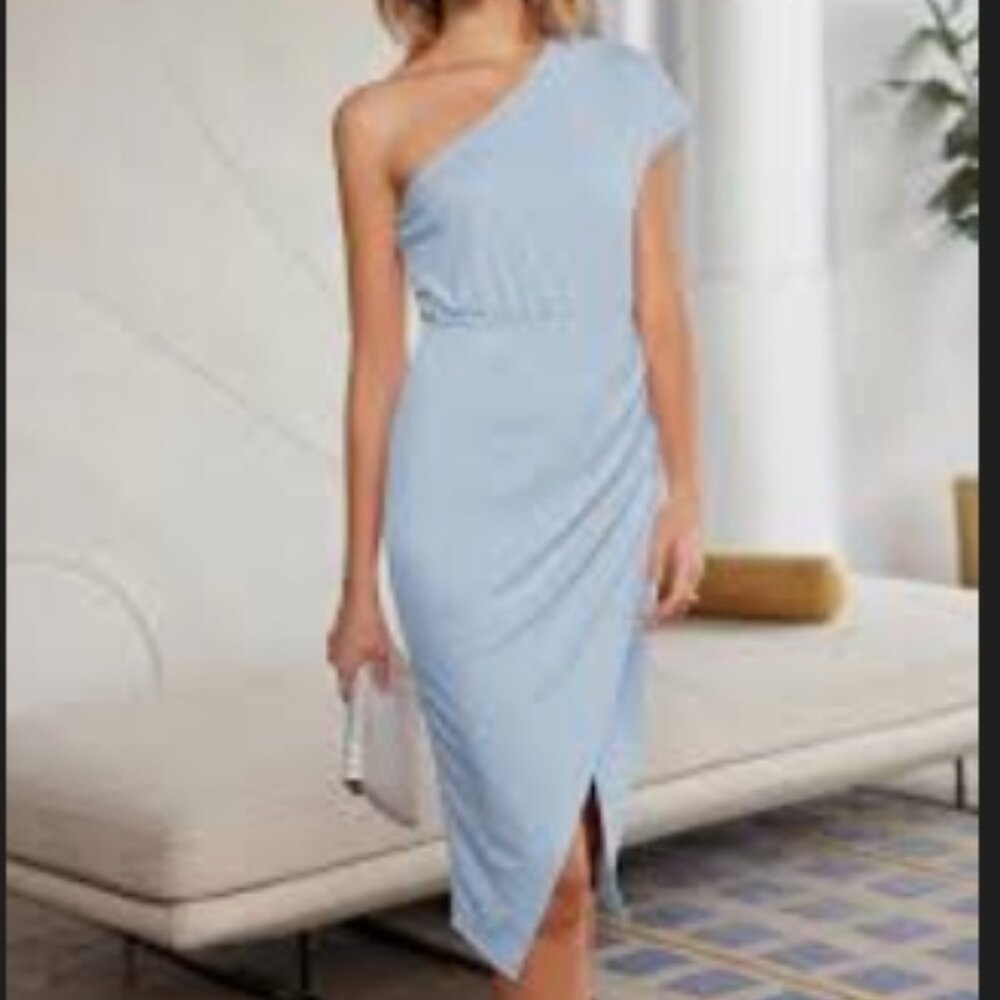 Elegant One-Shoulder Light Blue Dress